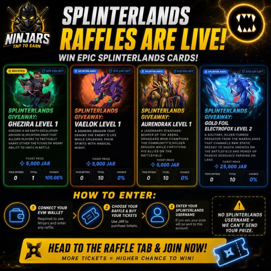 Splinterlands Raffles Launch in Ninjars⁠: Win Official In-Game Cards Using JAR